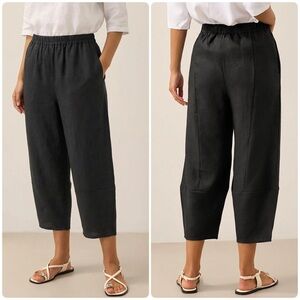 Lintico Rory 100% Linen Cropped Lantern Pants Sz Large Black Minimalist